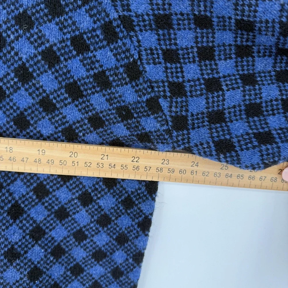 J Crew Sweater Mens Large Blue Black 100% Lambswool Crewneck‎ Argyle Check Knit